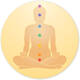 The image shows the seven main chakras, energy centres in the body.