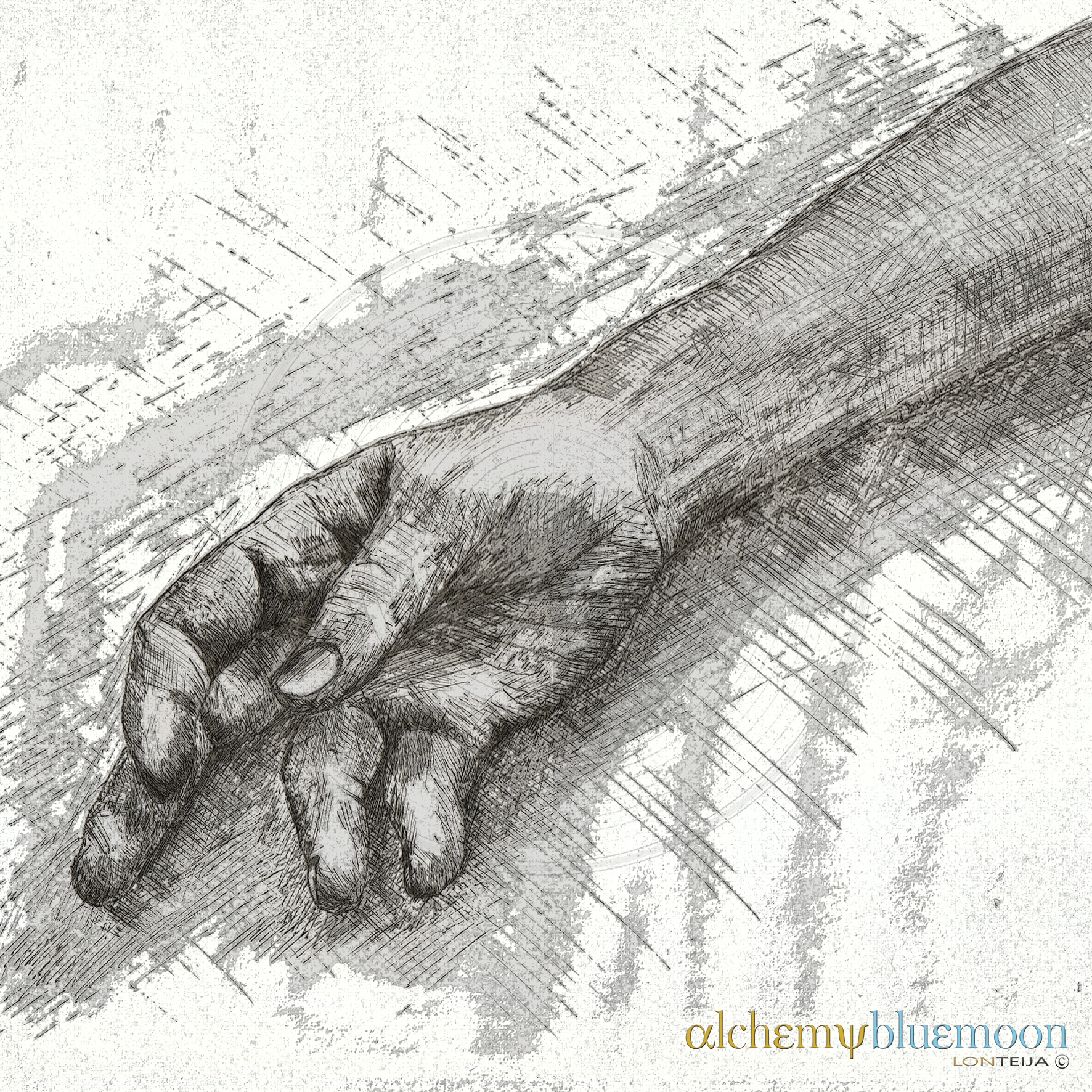 Fig. 2.0.05: The Real Estate Exorcism: Leaving the Corpse (2013). A sketch of a limp, lifeless hand and forearm resting on a surface.