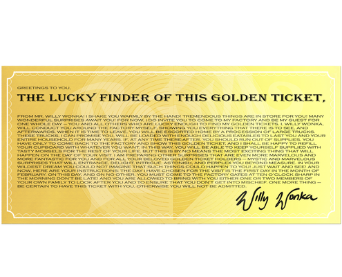 Fig. 3.0.02: A Golden Ticket (2013), representing the Herald of Citrinitas and the formal opening of the inner laboratory to access deeper alchemical mechanisms.