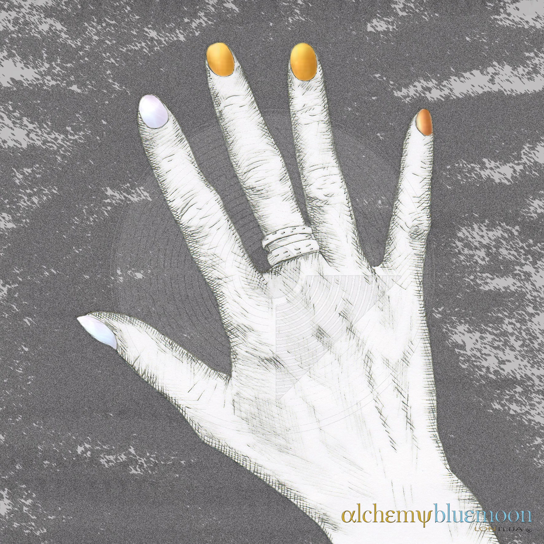 Fig. 5.6.03: The Quintessential Hand (2016). The Triple Stone Synthesis of Pearl, Gold, and Bronze frequencies for tactile engagement with the material world.