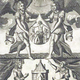 Mutus Liber. A kneeling man and woman flanking a brick furnace tower, with their hands reaching toward two large angels above who hold a sealed glass retort enclosing a man, a sun-child, and a moon-child beneath a personified Sun.