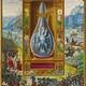 Splendor Solis. A three-headed white bird in a flask, set above a battlefield.