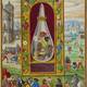 Splendor Solis. A three-headed winged dragon with white, black, and red heads inside a flask.