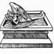 Rosarium Philosophorum. A two-headed hermaphrodite with angel wings lying resting inside a stone tomb, representing the containment and fixation of volatile spirit.
