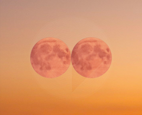 Fig. 4.0.03: The Red Twin Moons (2014). Representing the alchemical Coniunction and the birth of the Rebis, where celestial dualities are unified at the material horizon.