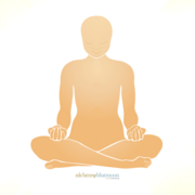 Minimalist figure meditating in lotus pose, against a plain white background.