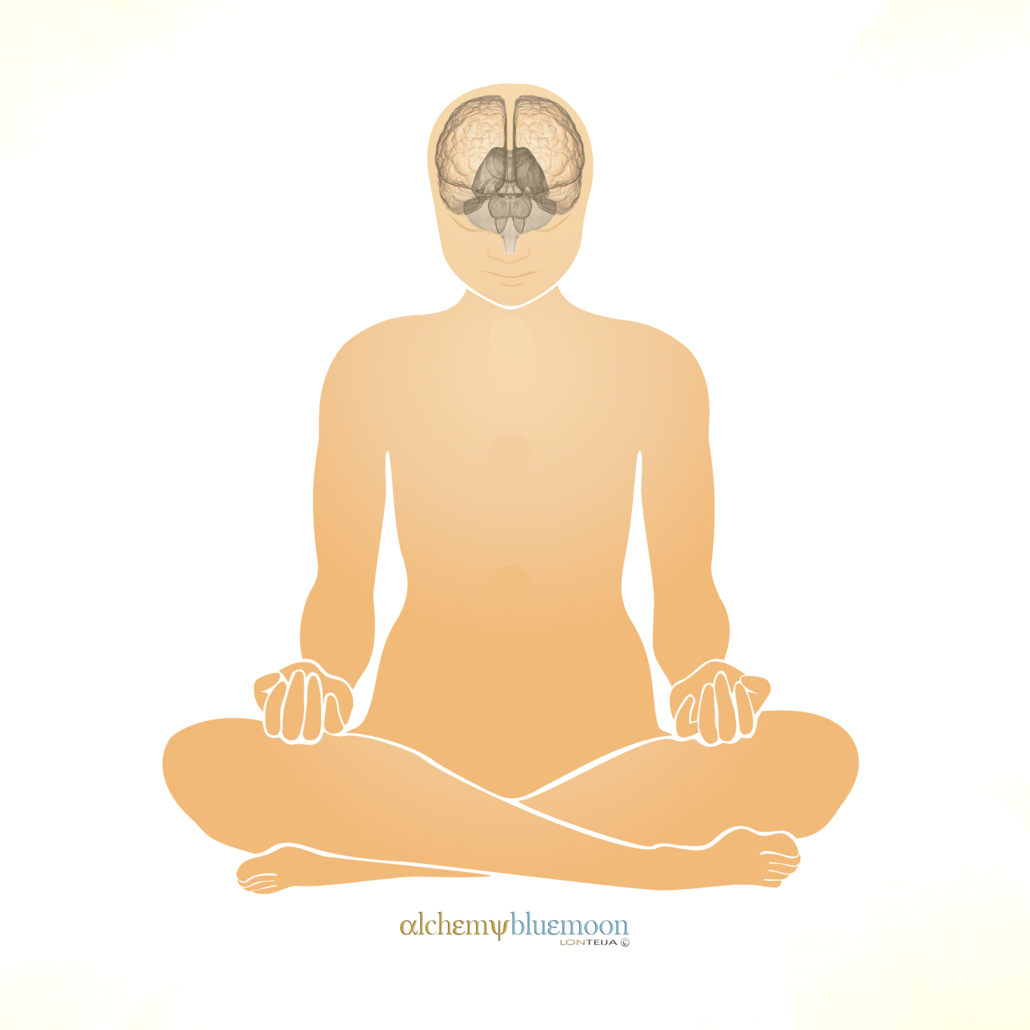 Minimalist image: plain meditating figure with a brain graphic.