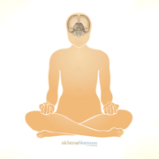 Minimalist image: plain meditating figure with a brain graphic.